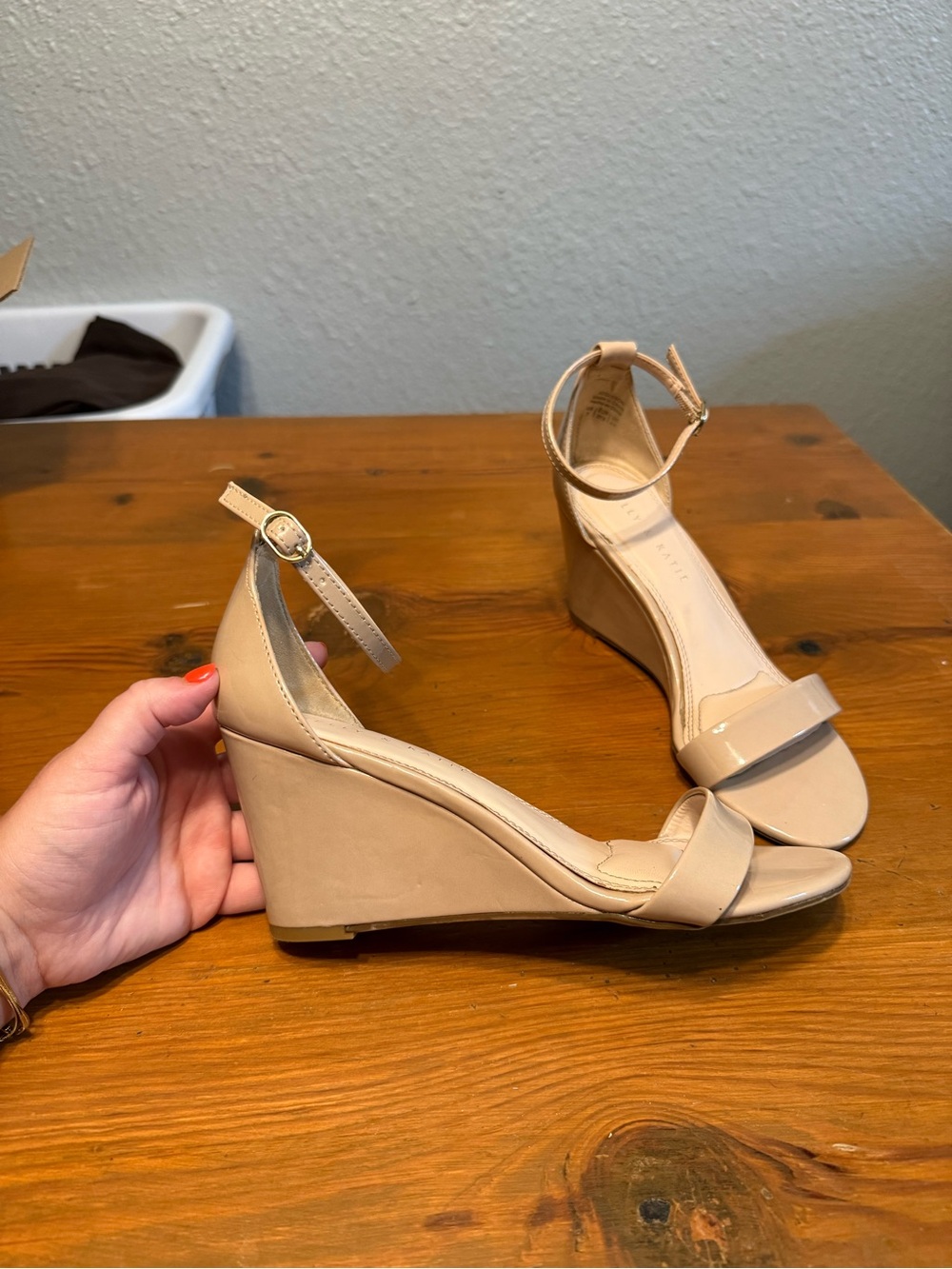 Womens Nude Ankle-Strap Wedge Heel Sandals